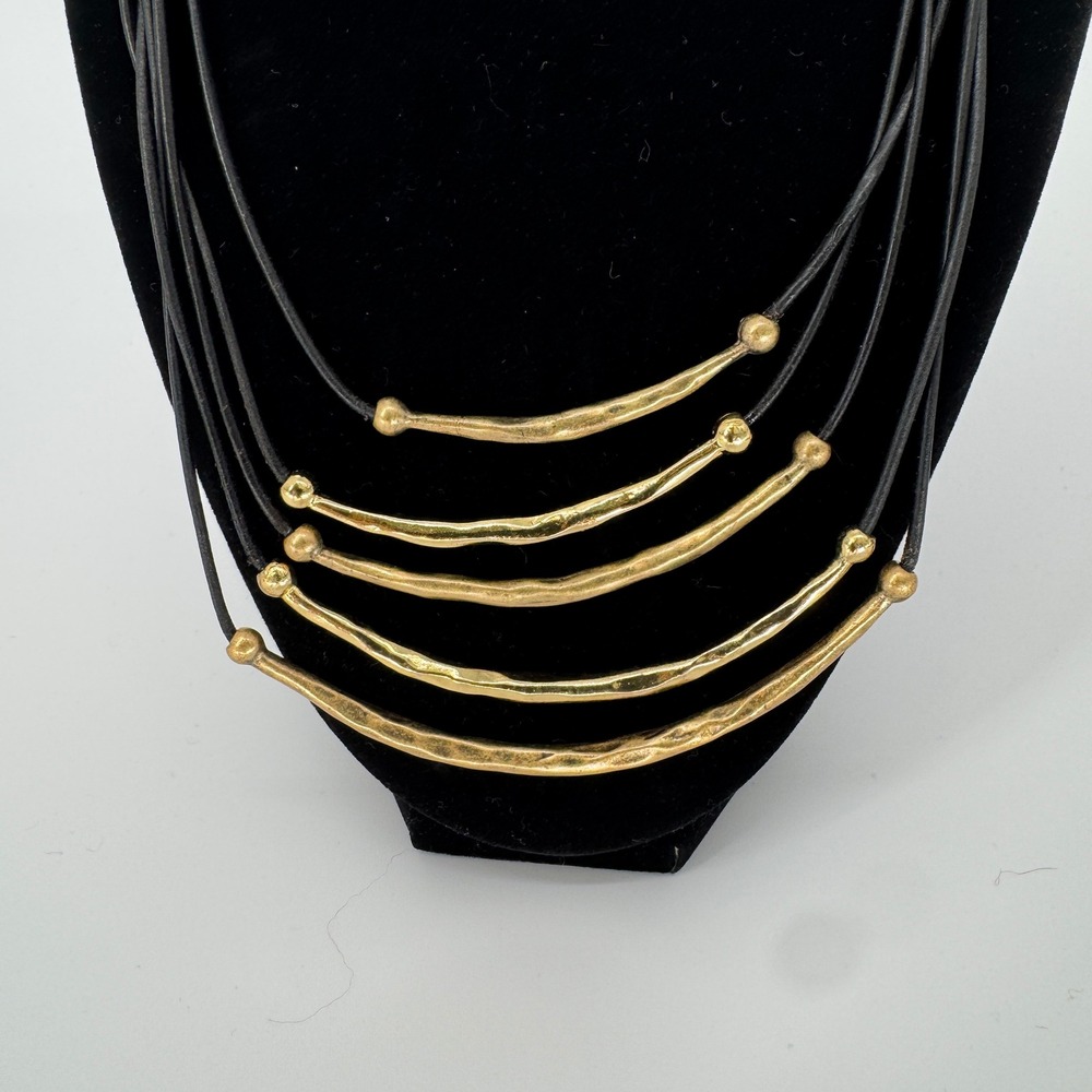 Chicos Gold Tone Layered Adjustable Cord Necklace Statement Minimalist Boho Chic